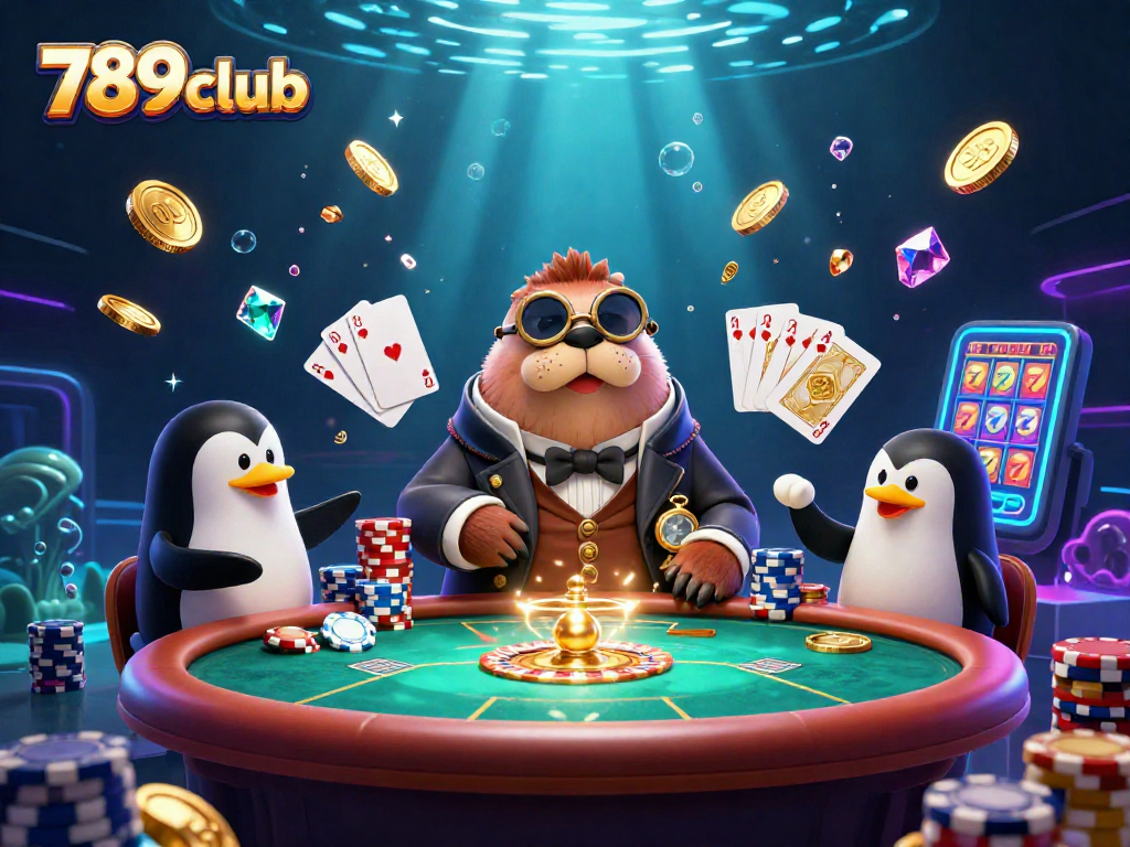 Experience thrilling gaming action at 789club with an energetic scene of poker and vibrant casino elements.