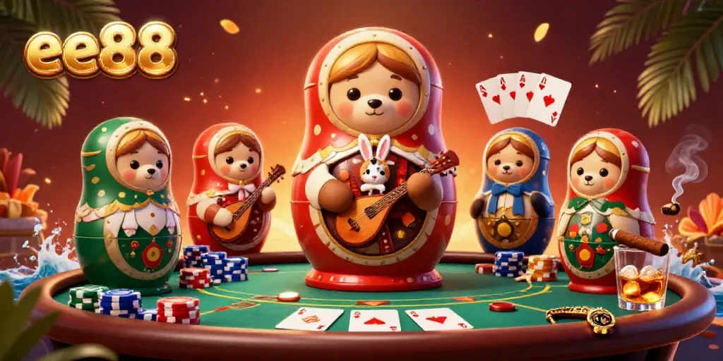 Experience the thrill of ee88 with colorful characters, poker elements, and a vibrant casino atmosphere.
