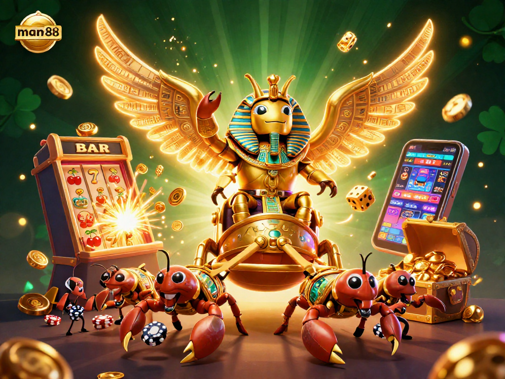 Engage with man88's thrilling jackpot experience in a vibrant 3D casino illustration.