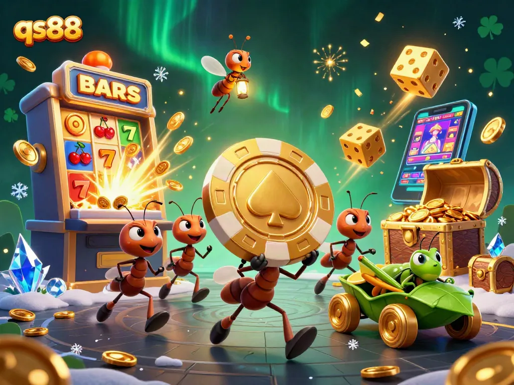Experience thrilling gameplay with qs88's animated heist of a giant poker chip in a vibrant casino world.