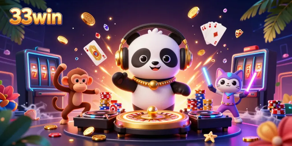 Experience the excitement of 33win with vibrant casino characters and dynamic game elements.