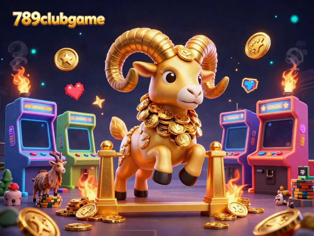 Join the thrilling 789clubgame experience with vibrant gaming elements and a majestic golden ram leading the charge.