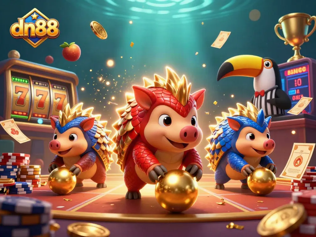 Experience thrilling gaming action with dn88 featuring colorful pangolins and jackpot elements.