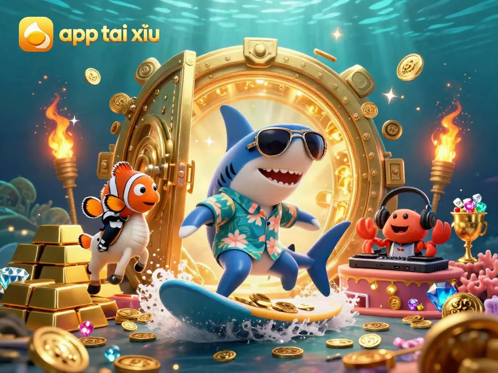 Experience app tài xỉu with animated characters celebrating over gold coins, highlighting thrilling gameplay.