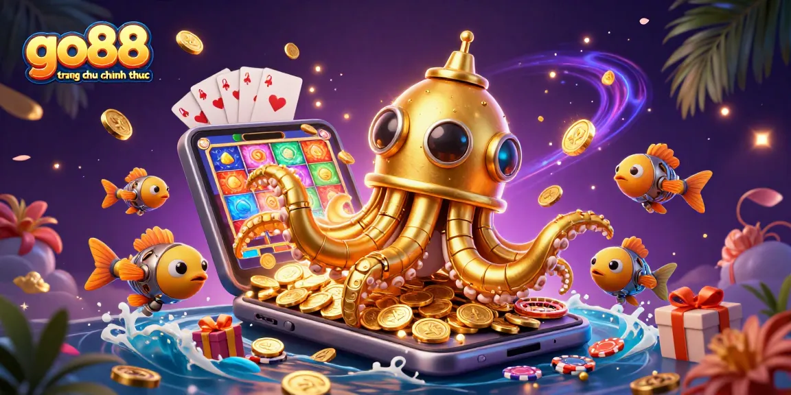 Experience vibrant gameplay with go88 trang chu chinh thuc, showcasing a golden kraken and dynamic casino elements.