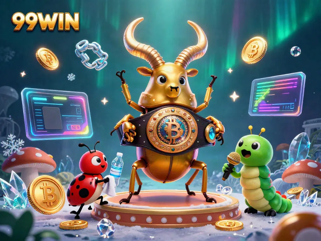 Engage with the exciting universe of 99WIN, where a golden stag beetle represents victory in a colorful casino realm!