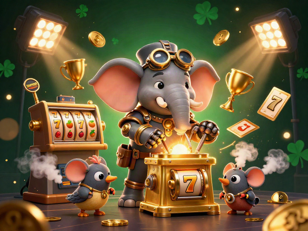 Experience the thrill of sunwin with a magical steampunk-themed casino scene featuring a lively elephant.