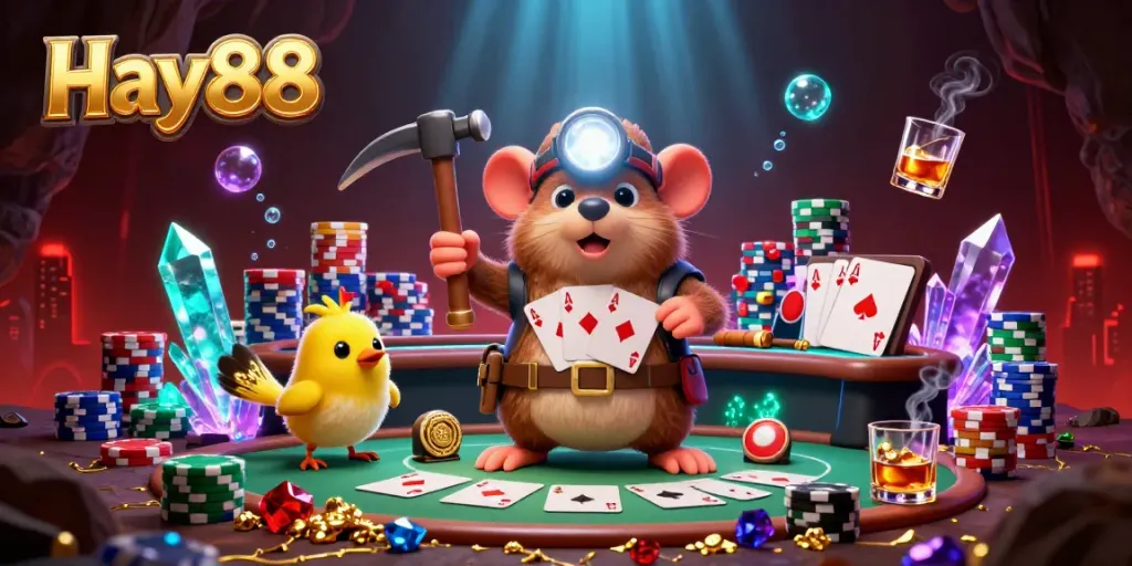 Hay88 - Enjoy thrilling poker action with a treasure-hunting mole in a dazzling cave setting