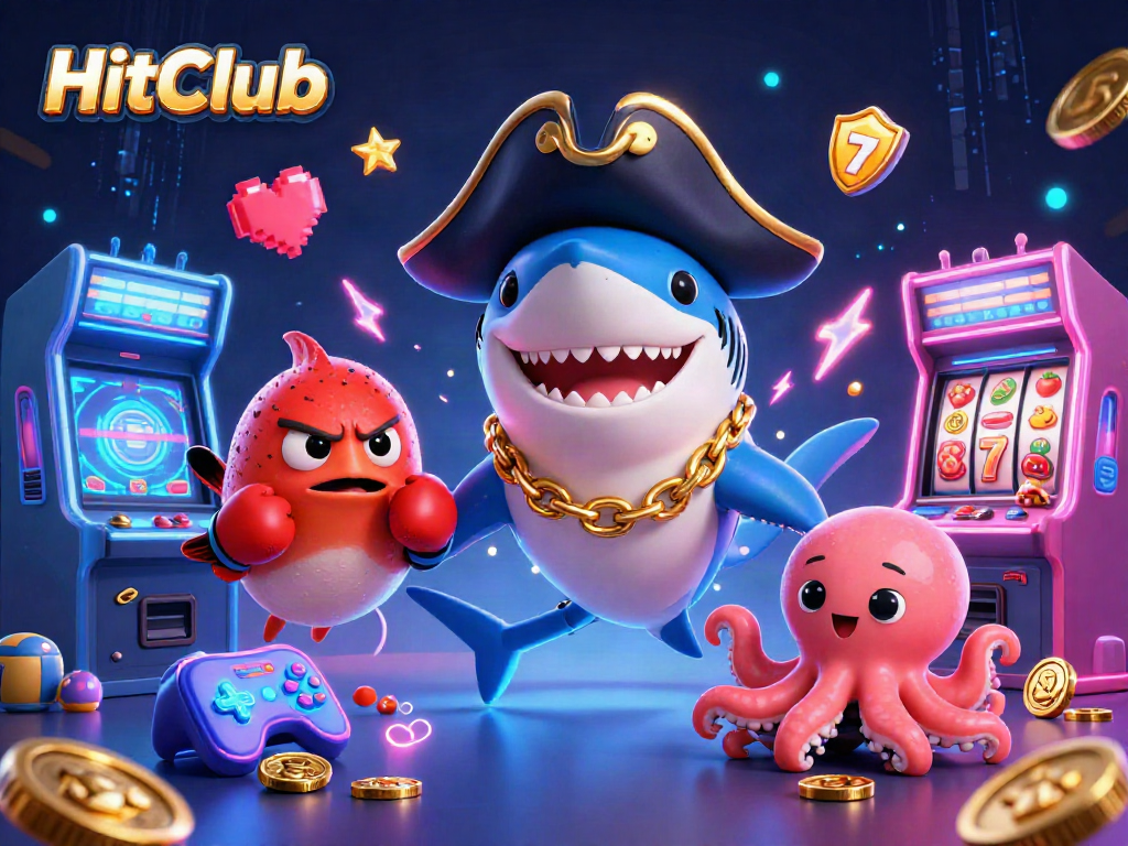 Experience the thrill of gaming at HitClub with vibrant characters and action-packed casino elements.