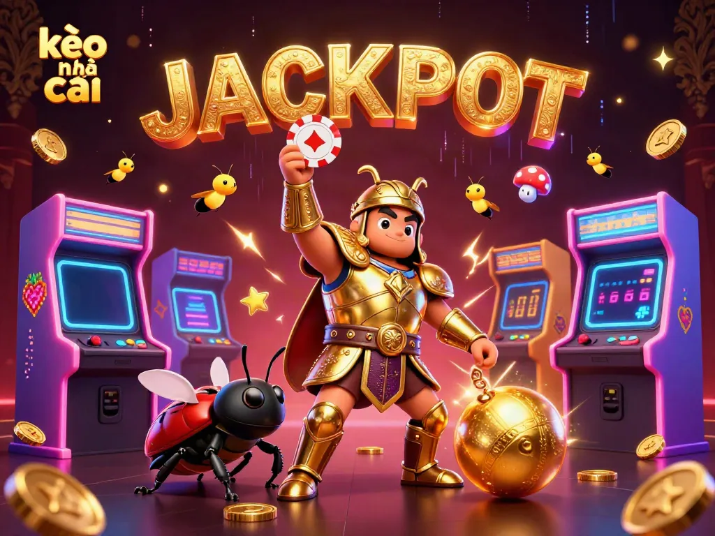Experience kèo nhà cái with a victorious beetle in gladiator armor in an animated casino scene