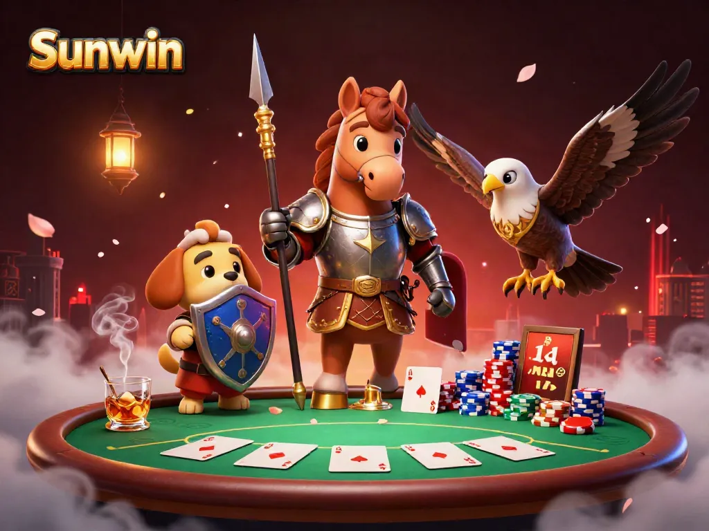 Join the excitement at Sunwin with a lively poker scene featuring characters in a casino adventure.