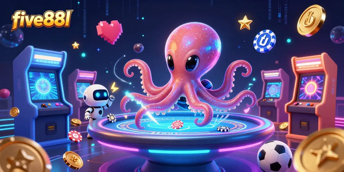 Engage in thrilling sports betting with five88l, featuring an alien octopus at a poker table.