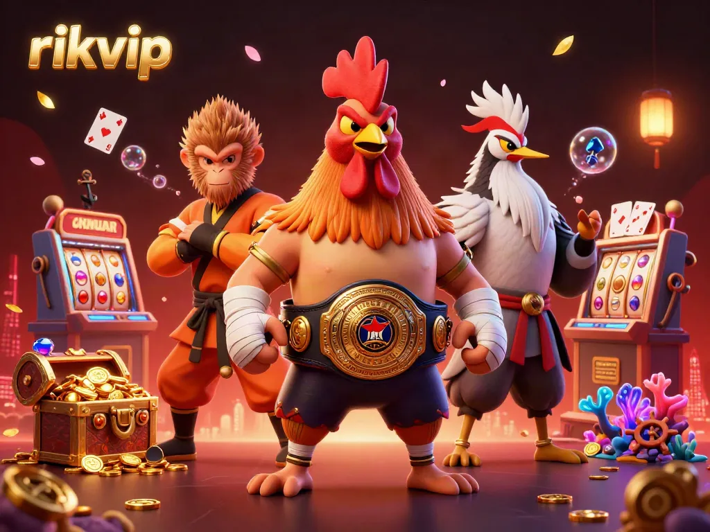 Experience the thrilling action of rikvip's casino games amid dynamic characters and vibrant gaming elements.
