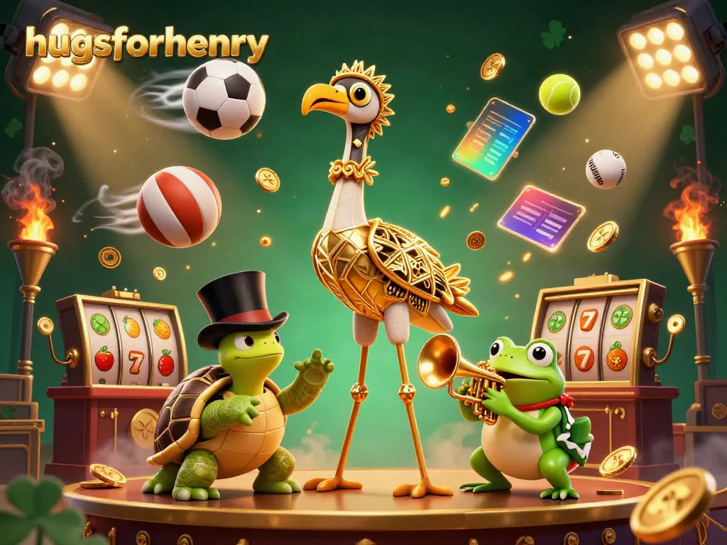 Engage with the world of gambling through a vibrant scene featuring hugsforhenry, a charming 3D casino illustration.