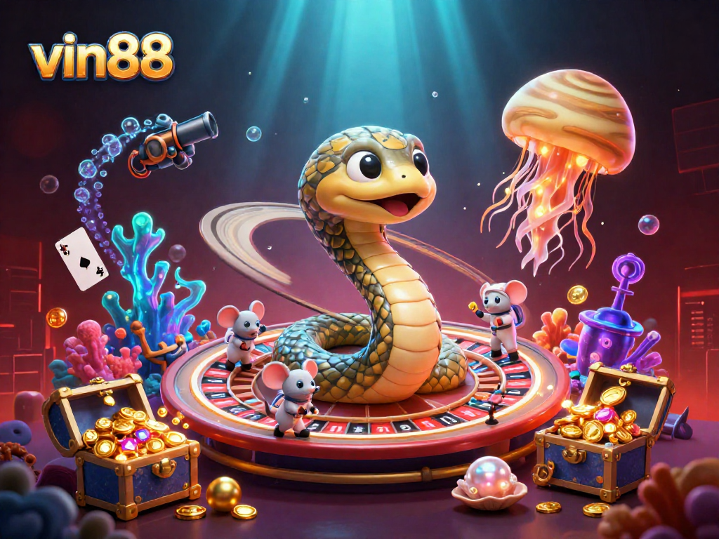 Engage in thrilling betting action at vin88 with interactive cosmic characters and vibrant casino elements.