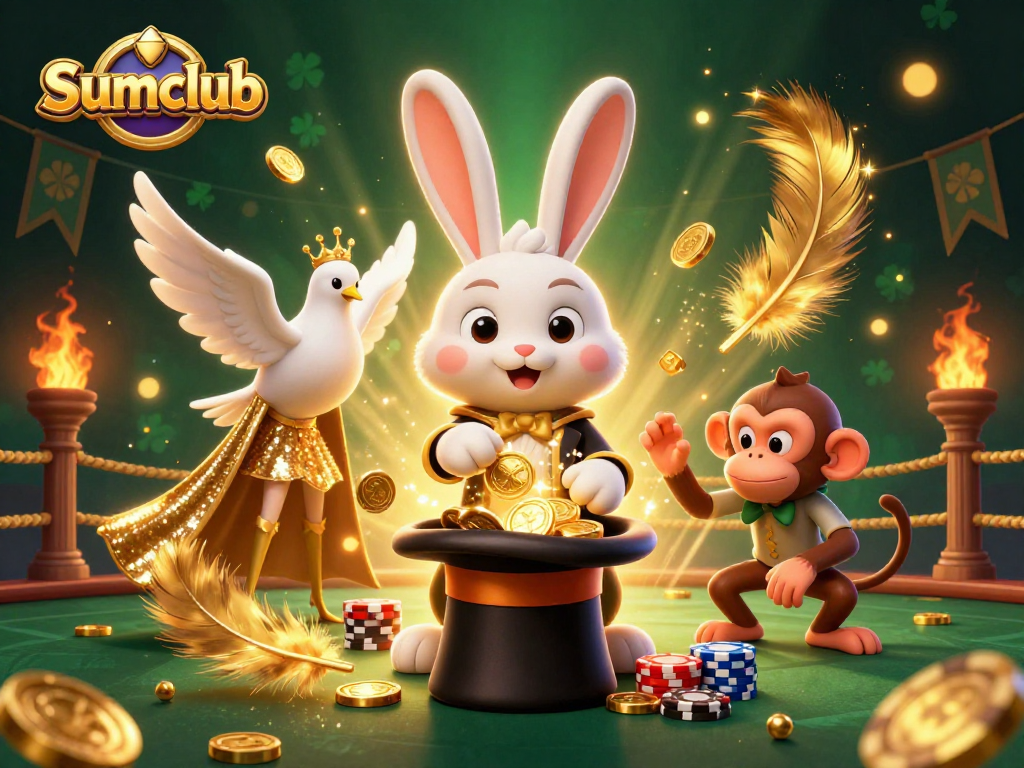 Engage with Sumclub's thrilling gameplay through a lively 3D casino scene with magical elements.