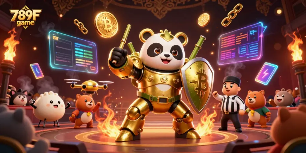 Engage with exciting 789F game action featuring a mech-suit panda in a casino arena.