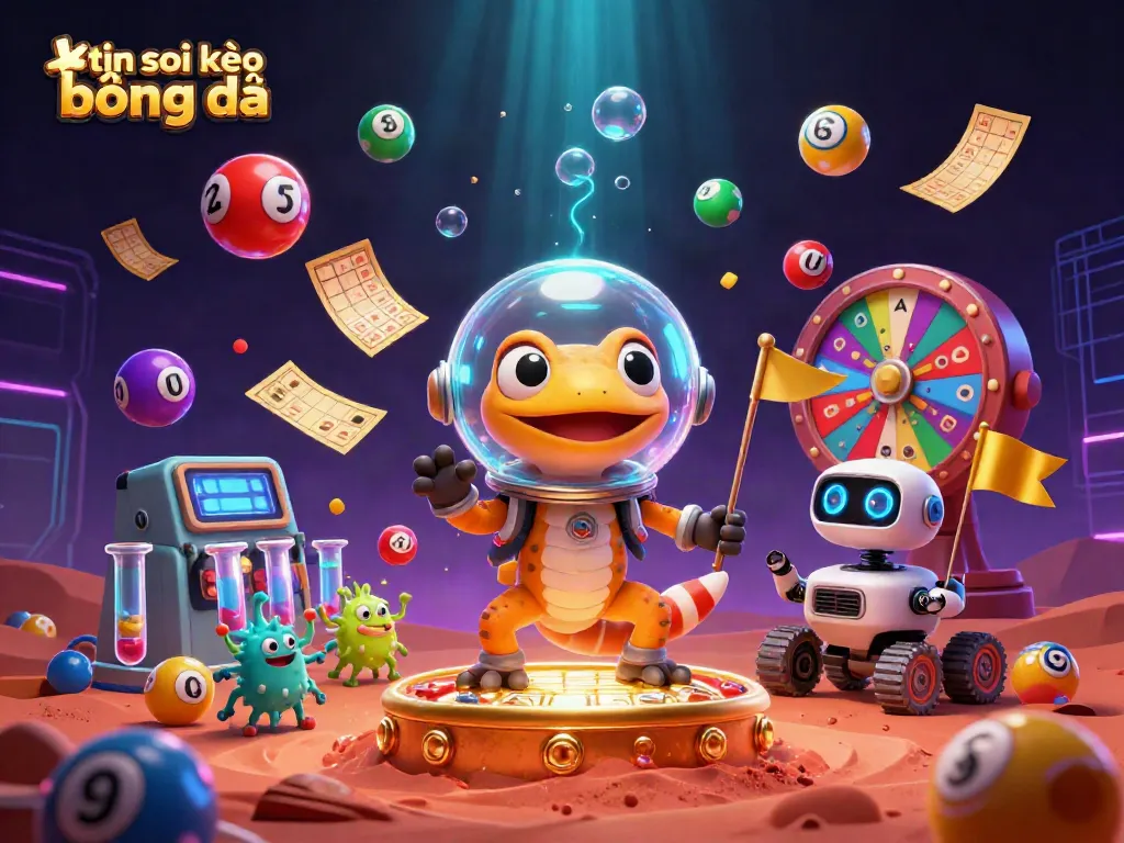 Engage in thrilling odds with tin soi kèo bóng đá at an animated alien casino scene.
