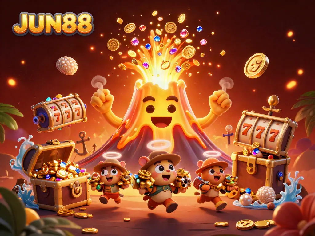 Unlock treasure with JUN88's thrilling games, featuring vibrant gold coins and adventure.