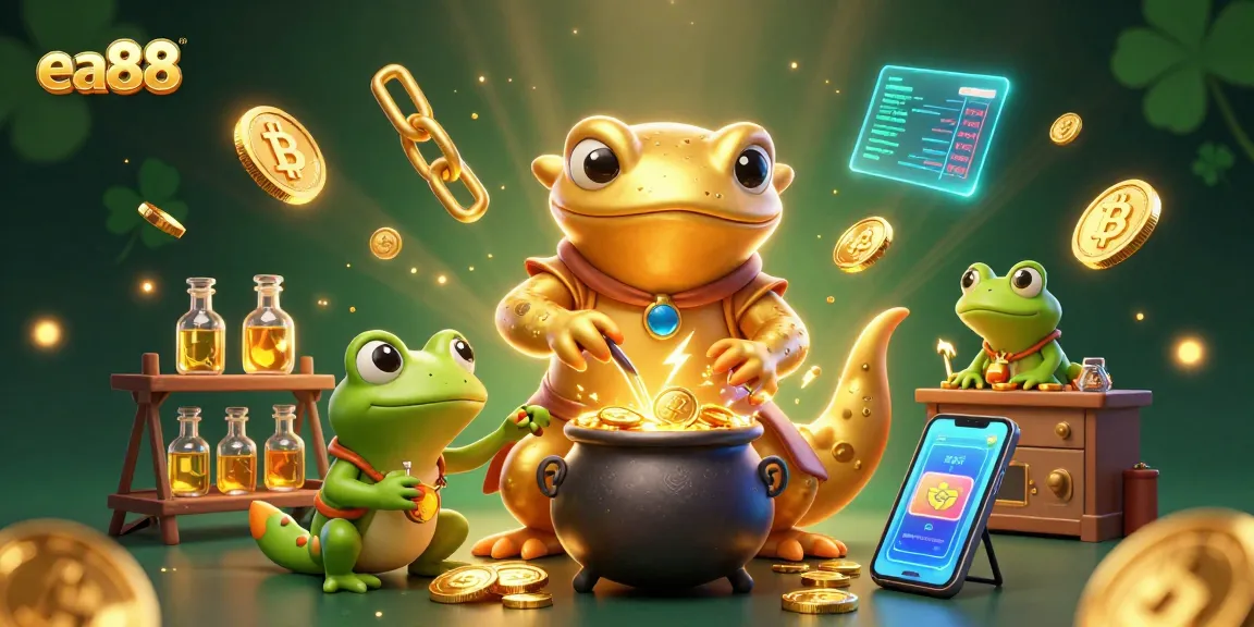 ea88 showcases an enchanting alchemical scene blending casino vibes with crypto elements