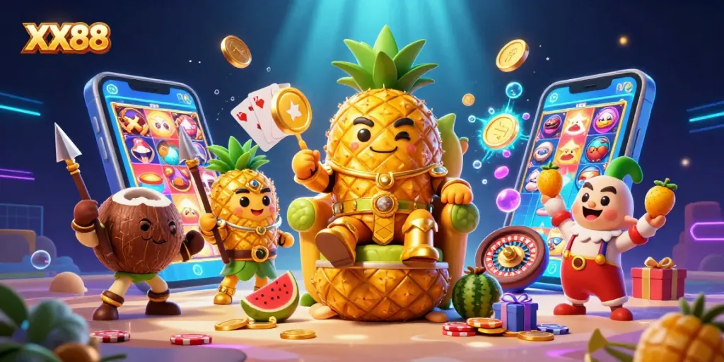 Engage with exciting games at XX88, featuring vibrant characters and dynamic casino elements.