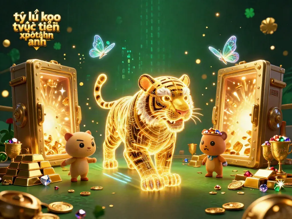 Engage in the thrilling tỷ lệ kèo trực tuyến ngoại hạng anh with a golden tiger amidst treasure in a digital casino.