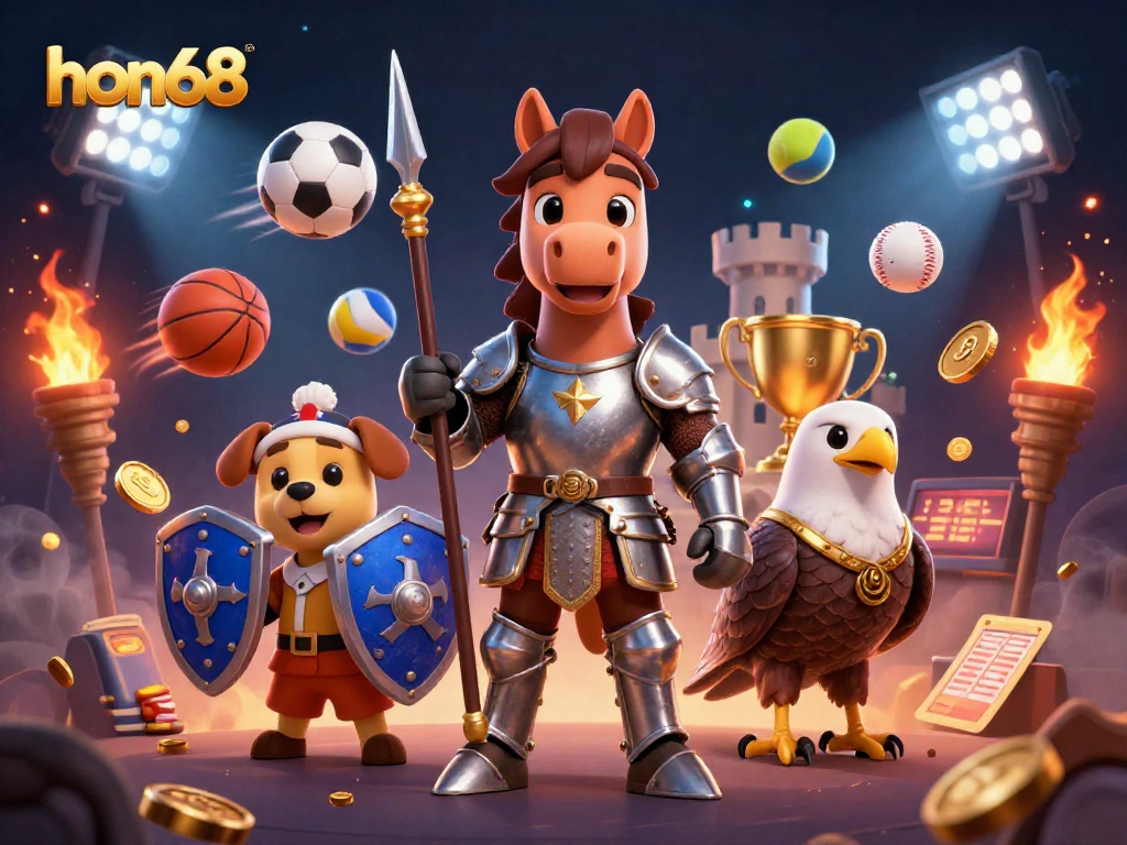 Experience thrills with hon68 in a captivating 3D casino scene filled with dynamic elements and action.