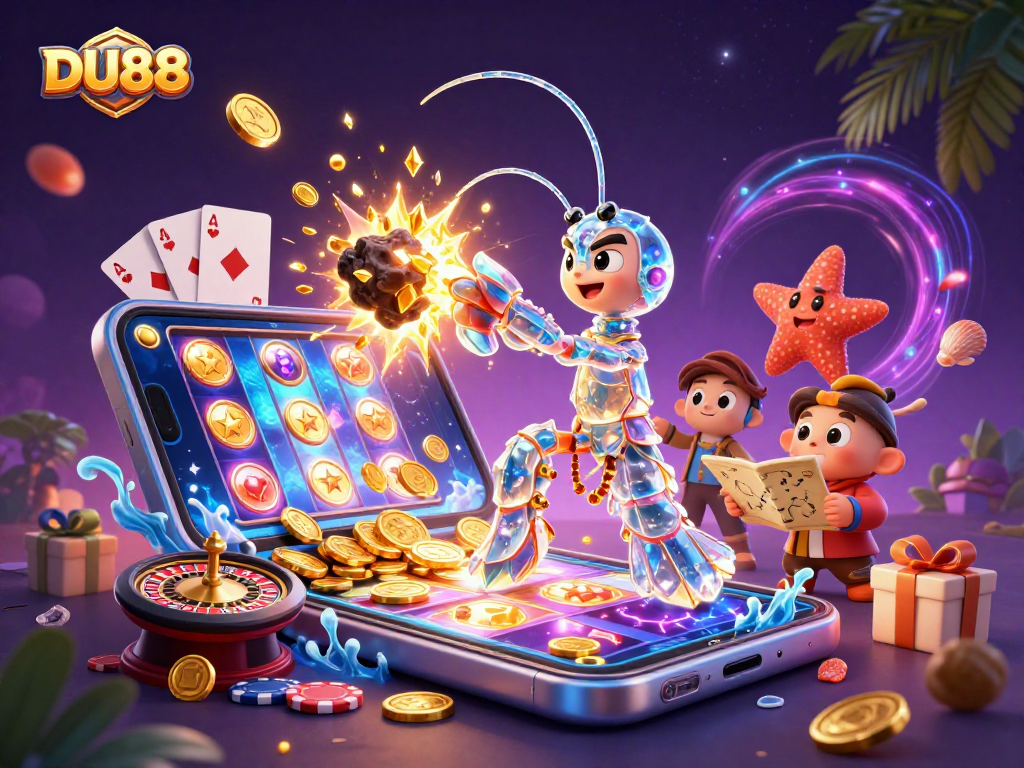 Engage in dynamic casino action with DU88 featuring a galactic samurai mantis shrimp and golden gems.