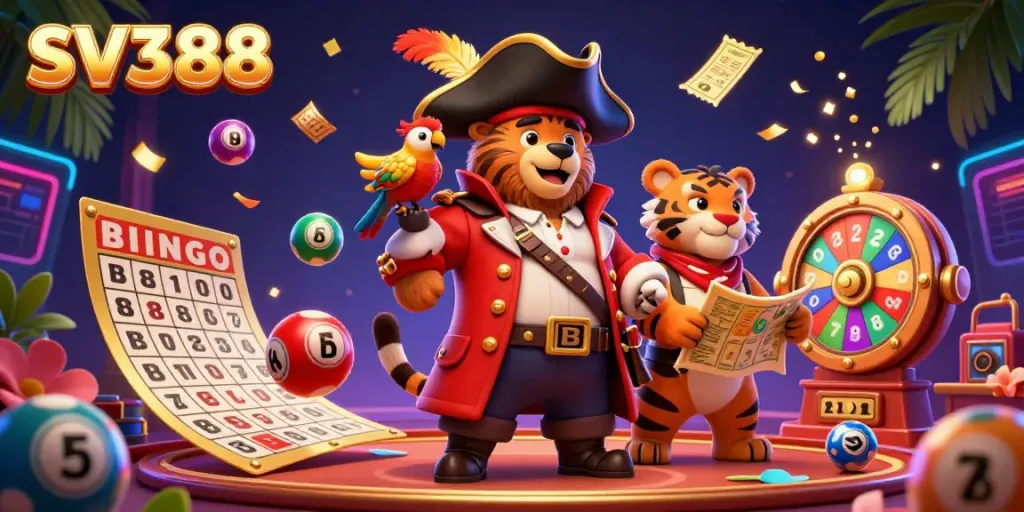 Experience thrilling SV388 gameplay with animated characters in a colorful lottery scene.