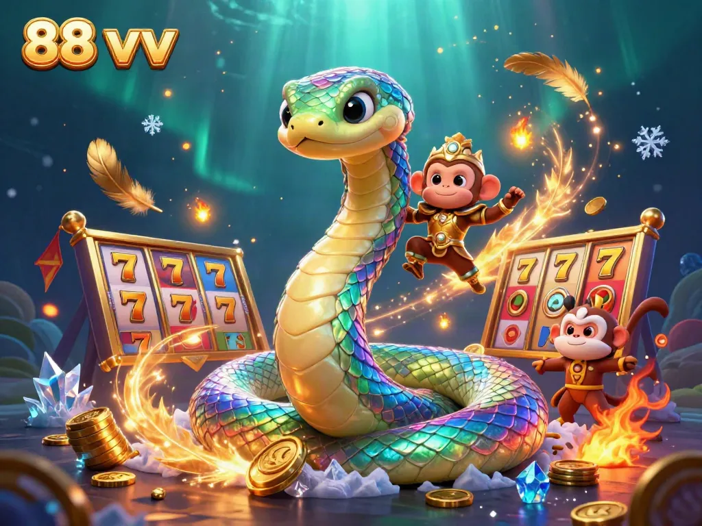 Play the slots and win big with 88 vv in this vibrant casino scene.