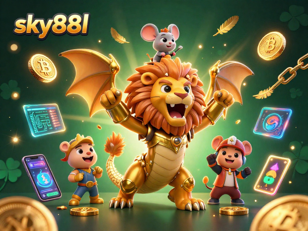 Experience winning strategies with sky88l in a vibrant crypto casino setting, showcasing diverse elements.