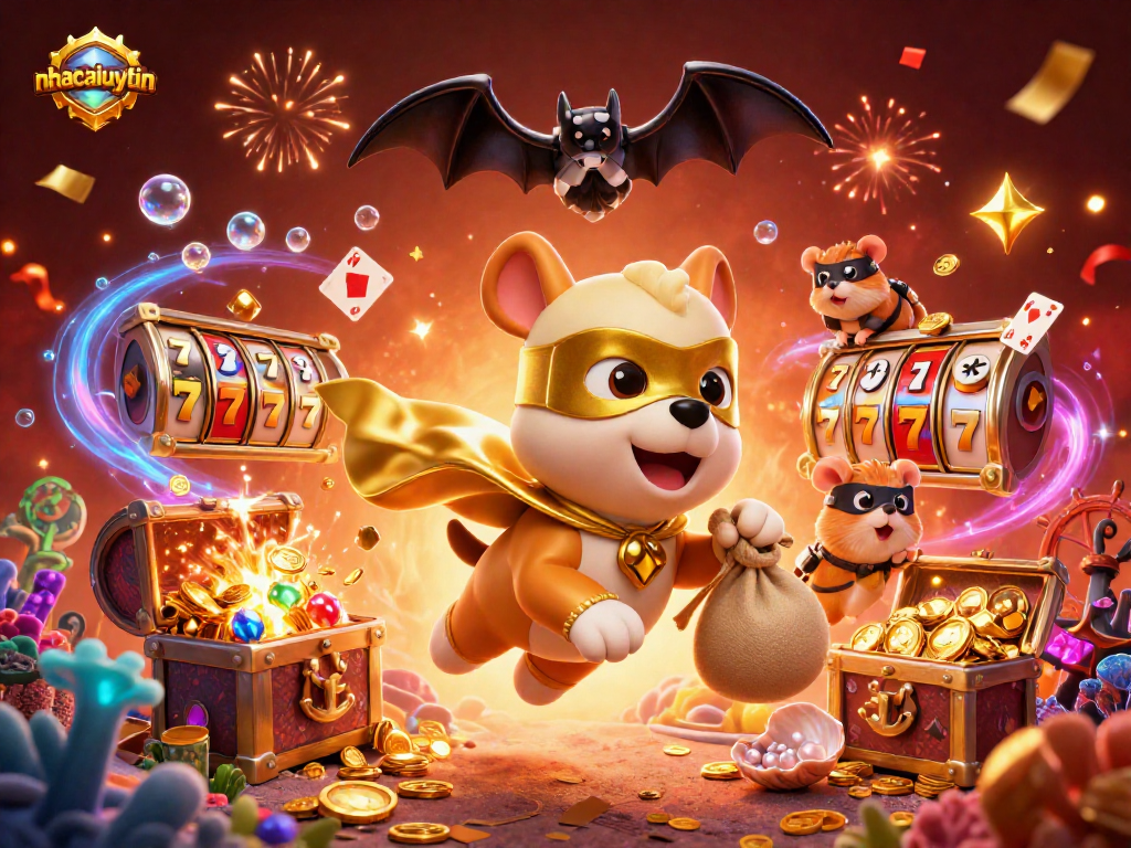 Experience the excitement of nhacaiuytin as a superhero dog and hamster heroically collect gold coins.