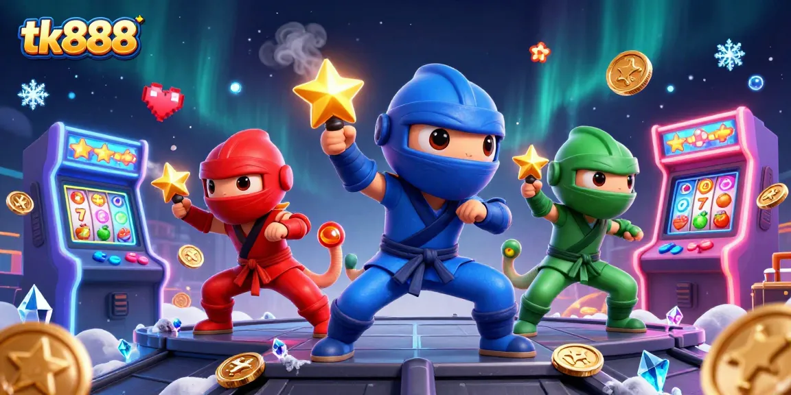 Experience action with tk888 as ninja chameleons shine among slot machines and gaming elements.