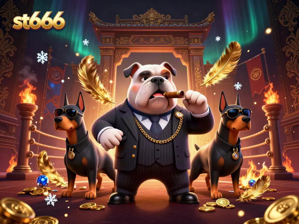 Experience thrilling gameplay at st666 with a mafia bulldog and bodyguard Dobermans in a casino setting.