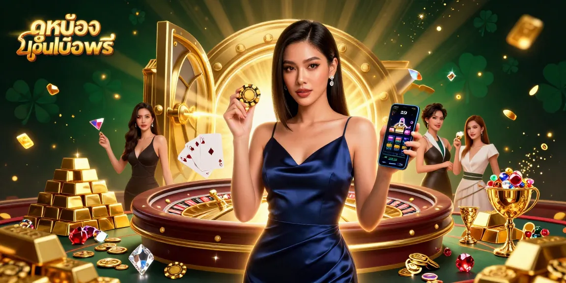 Engage in ดูหนังออนไลน์ฟรี with a stunning Asian woman at a casino, showcasing a blend of glamour and gaming excitement.