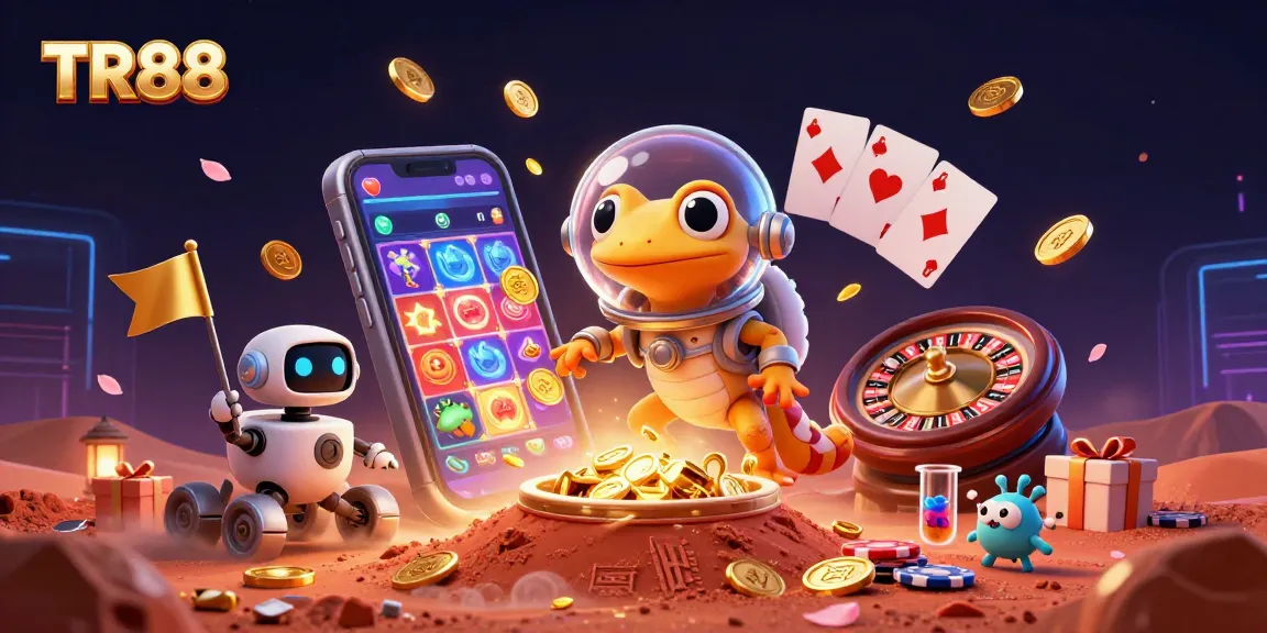 Join the TR88 Martian gecko and robot in a colorful casino adventure filled with excitement and winnings.