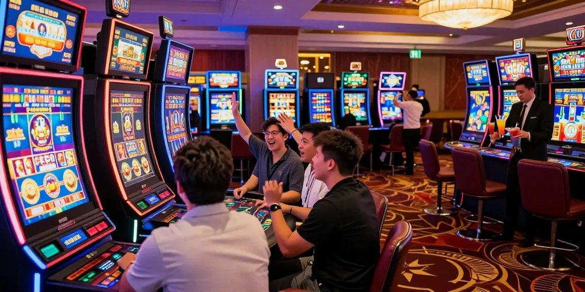 KO66 casino scene with players enjoying vibrant games and celebrating wins in a lively atmosphere.