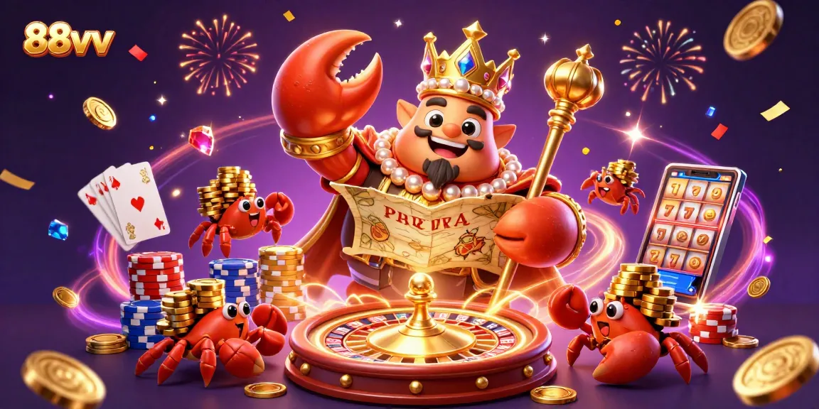 Experience thrilling gaming action at 88vv with a vibrant scene featuring a golden crab emperor!