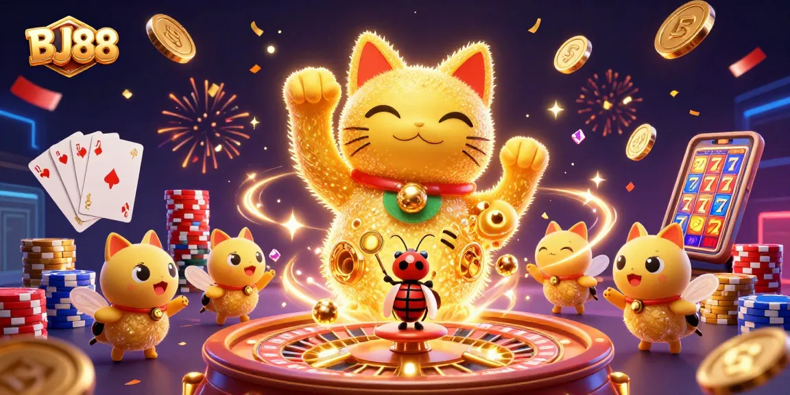 BJ88 captures the excitement of casino gaming with vibrant symbols and playful characters.