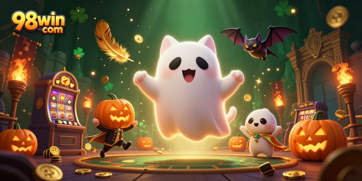 Win big at 98win com with animated characters while exploring a haunted casino adventure.