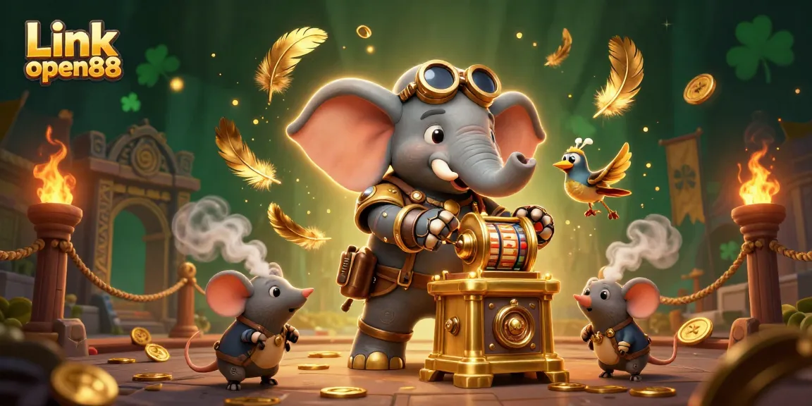 Experience exhilarating winnings with Link open88 at this vibrant steampunk casino illustration.