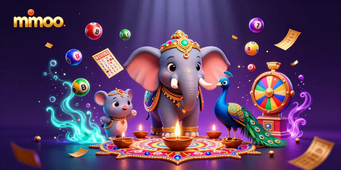 Engage in mmoo's dynamic gambling festivities with a colorful casino illustration featuring lucky symbols and vibrant game elements.