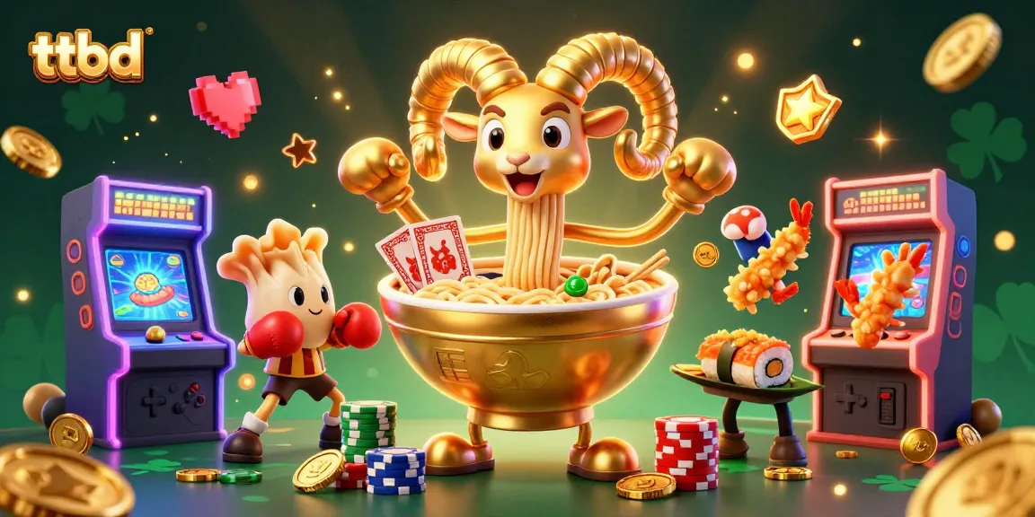 Engage in the thrilling world of ttbd with a vibrant 3D casino scene filled with colorful game elements and characters.