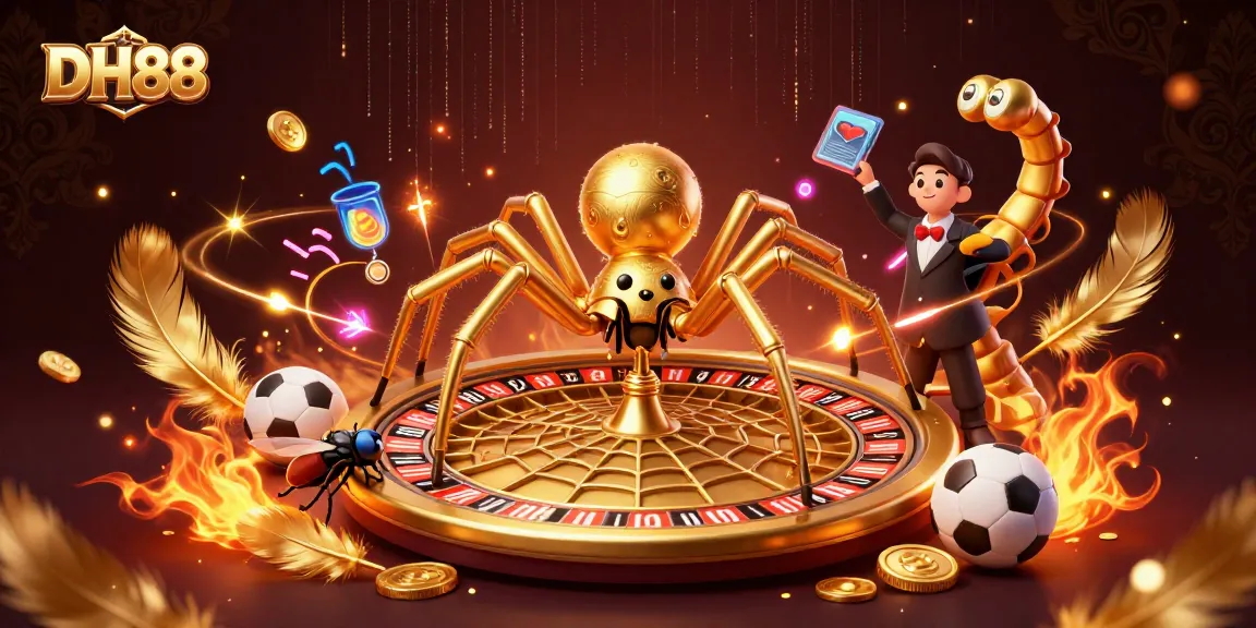 Experience thrilling sports betting at DH88 with a dynamic scene featuring a golden spider and centipede croupier.