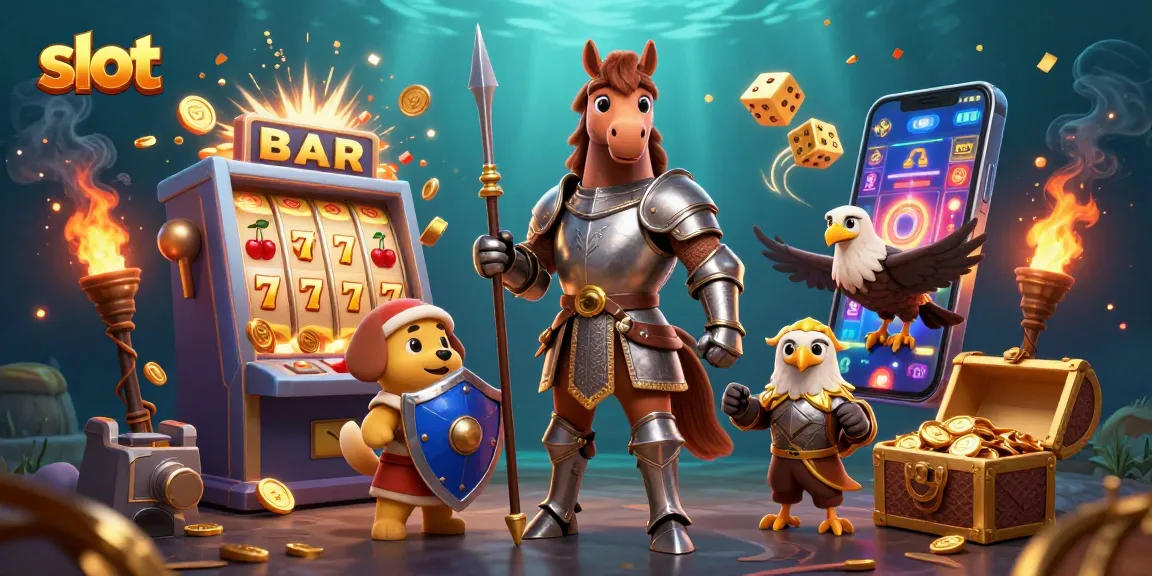 Spin to win at the slot machine with knightly characters and jackpot explosions.