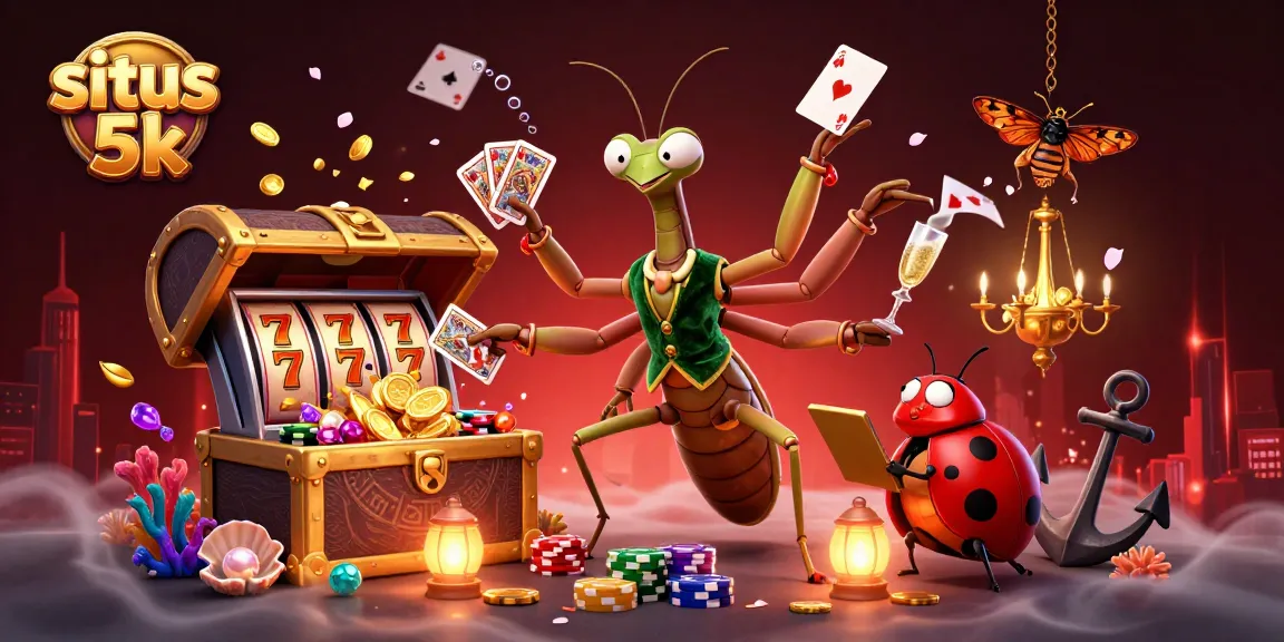 Experience wins at situs 5k with vibrant 3D gambling-themed illustration featuring dynamic casino gameplay.
