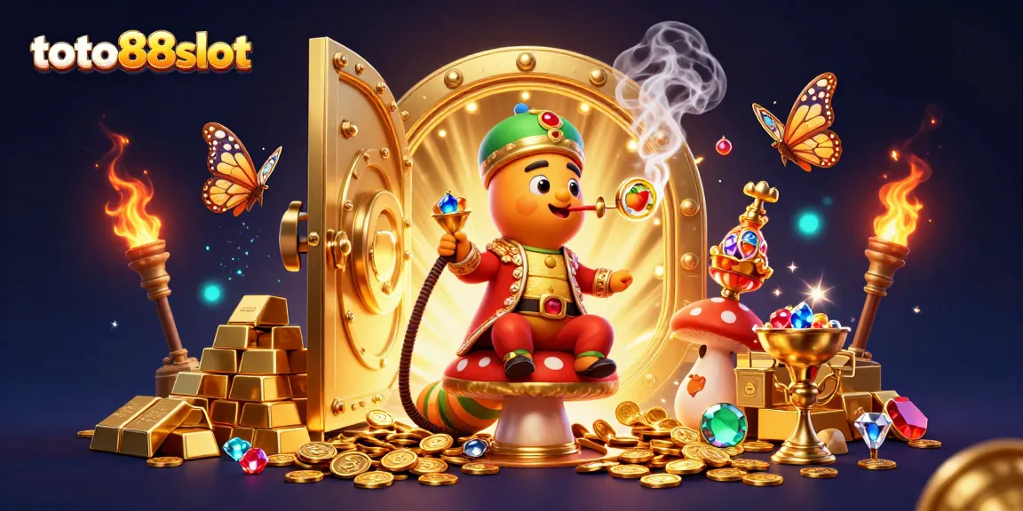 Toto88slot showcases an exciting 3D scene filled with vibrant casino elements, promising players endless fun.