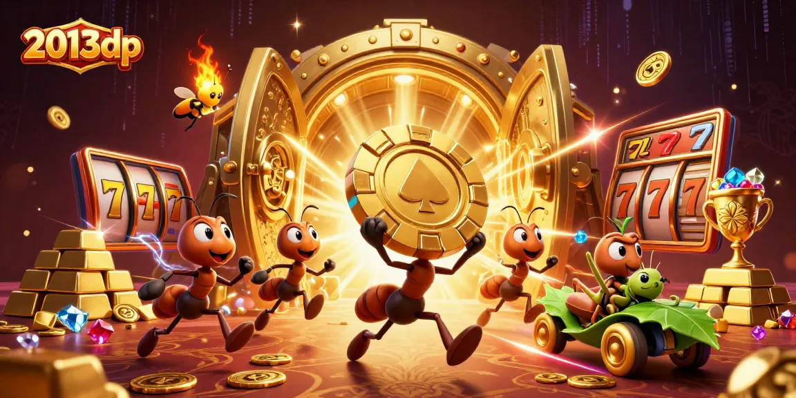 Join the excitement of 2013dp as ants heist a giant golden poker chip amidst dazzling casino treasures.