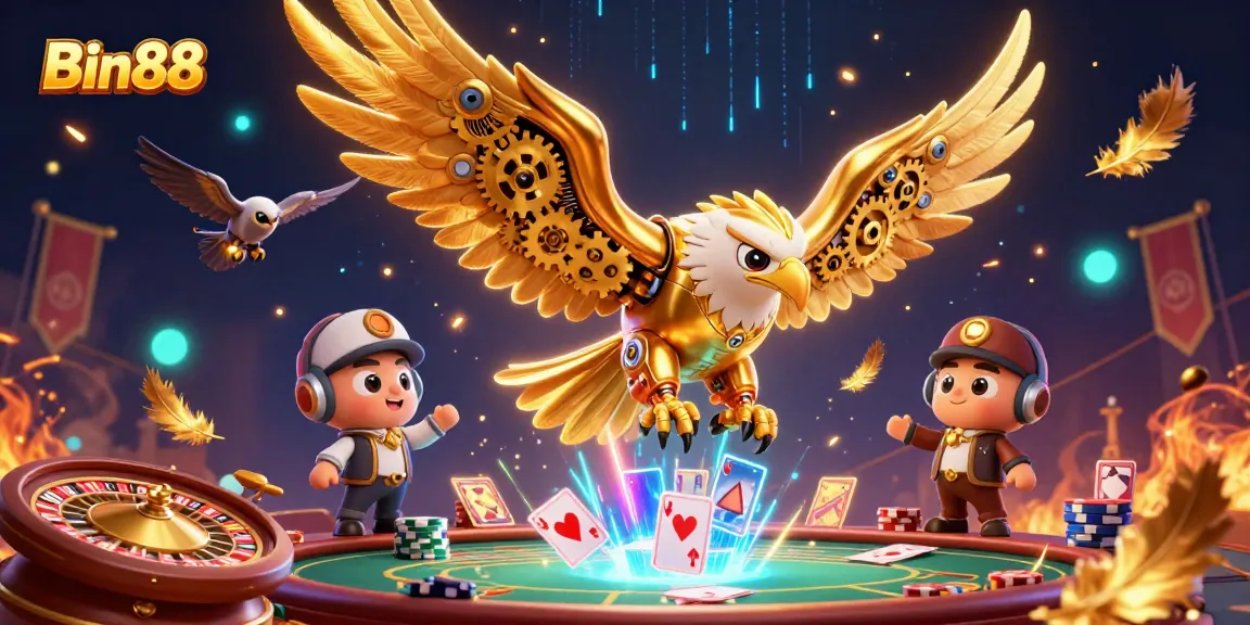 Experience thrilling gameplay at Bin88 with a vibrant 3D digital casino scene showcasing high-energy winning moments.
