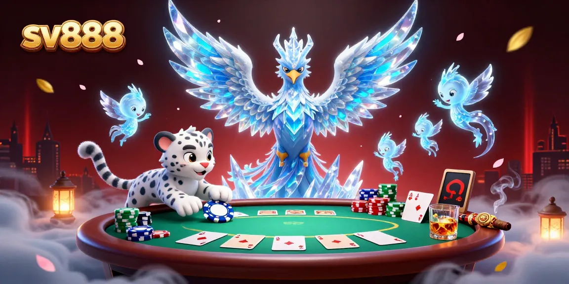 Engage in thrilling SV888 casino action with poker, vibrant characters, and dazzling elements.